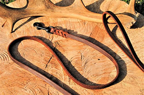 BULLYZEI Lederleine geflochten Antik-Leder 10mm x 10m ohne Schlaufe schwarzer Karabiner Schleppleine Fährtenleine