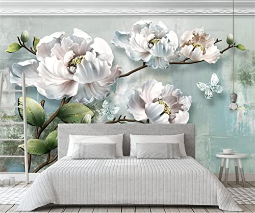 Fotomural Efecto 3D Mural De Papel Pintado Con Foto De Mariposa Peonía En Relieve 3D Europeo Decoración De Pared Del Dormitorio Para Sala De Estar 400(W) X280(H) Cm