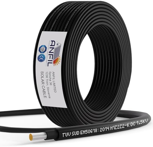 ANFIL® Câble Solaire Premium 6mm² Noir Flexible, Photovoltaïque, Résistant aux UV, pour Panneaux Solaires, Onduleurs & Régulateurs de Charge (Noir, 30m)