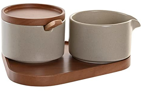 DKD Home Decor Azucarero de la Marca, Color marrón y Beige, de Madera de Caucho (19,5 x 18,5 x 7 centímetros)