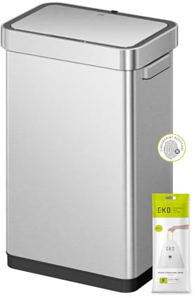 EKO Deluxe Mirage T 50L Motion Sensor Bin, Large Touchless Fingerprint-Resistant Rectangular Rubbish Bin, Silent Soft-Close & Stay-Open Lid, Waste Bin for Home, Kitchen and Office, Matt Metallic