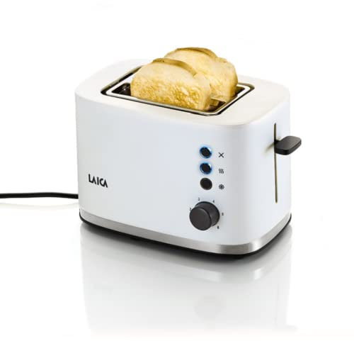 LAICA Dual Flo 2 Slice Toaster, with Defrost & Reheat Functions, Browning Settings, High-Lift & Wide Slots- White