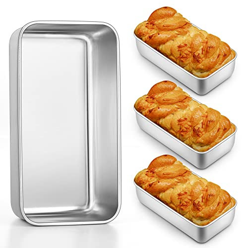 HaWare Juego de 4 moldes para pan de acero inoxidable, forma rectangular, para pan tostado, para jugosos panes/pasteles esponjosos, 23,5 x 12,6 x 6 cm, saludable y duradero, apto para lavavajillas