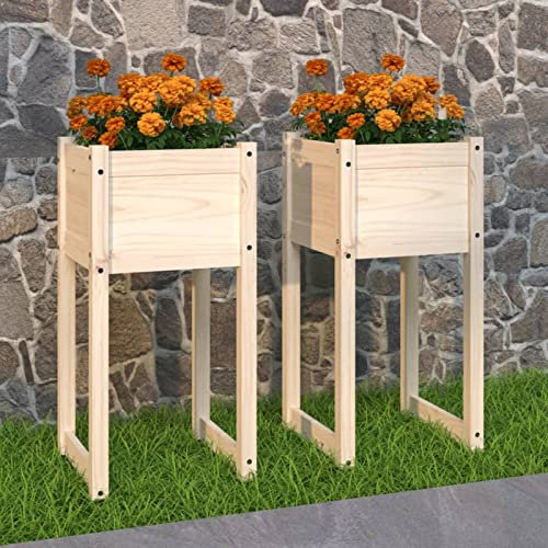 ZHOUMIN Pflanzkübel 2 STK Blumenkasten Balkon, Blumentopf, Flowerpot, Blumenkübel, Pflanzkasten, Gartentopf, Kräuterkasten, 40x40x81 cm Massivholz Kiefer