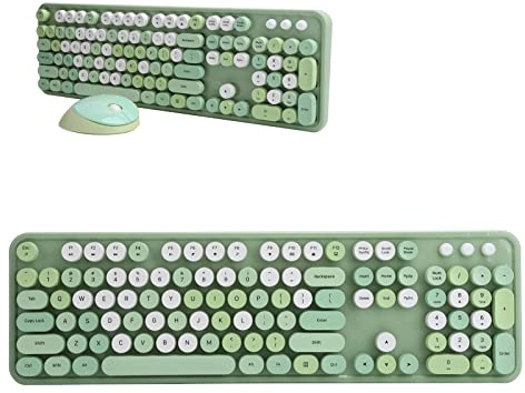 Tbest Foam Keyboard Green 2.4Ghz Wireless 104 Key Keyboard And Mouse Set Office Desktop Cute Keyboard For Computer Couleur Mélangée Verte (green mixed color) (KEYCAP COLOR RANDOM)