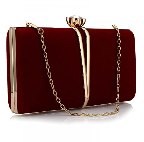 Rkrouco Clutch-Tasche für Damen, Vintage-Abend-Handtasche, Diamant-Handtasche, Wildleder-Samt-Geldbörse mit abnehmbarer Kette, Cocktail-Geldbörse, Rot/Ausflug, einfarbig (Getaway Solids)