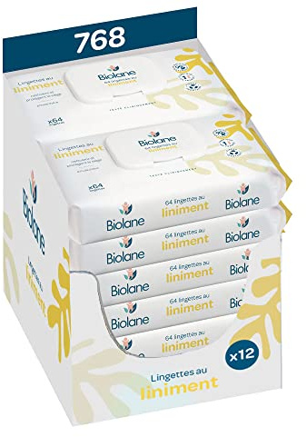 BIOLANE - Lingettes bébé au liniment oléo calcaire - 768 Lingettes bebe pour le change - Lot de 12 paquets de 64 lingettes - Dès la naissance