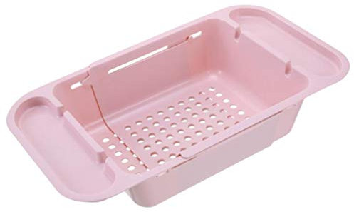 OSKOE Panier de passoire Extensible for évier au-Dessus de l'évier Passoire rectangulaire Panier de vidange for Fruits et légumes (Vert) (Color : Pink)