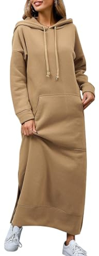 Minetom Femme Sweat à Capuche Longue Hoodie Casual Automne Hiver Chaud Pull Manches Longues Sweat-Shirt Pullover Maxi Robe Sweatshirt A Kaki 3XL