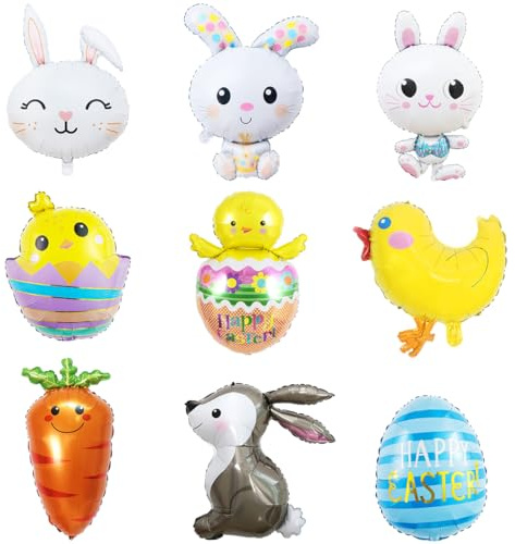 Ballons Pâques, Ballons de Lapin Poussin Carotte Œuf de Pâques, Géant Pâques Aluminium Ballons, Décoration de Pâques, pour Enfant Pâques Anniversaire Décoration Fête