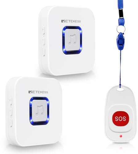 Retekess TH101 Pulsante di emergenza per anziani, Allarme Anziani, Regalo per la Festa del Papà, 52 suonerie, Pulsante di Chiamata SOS Impermeabile IP55, per Anziani, Pazienti e Donne Incinte