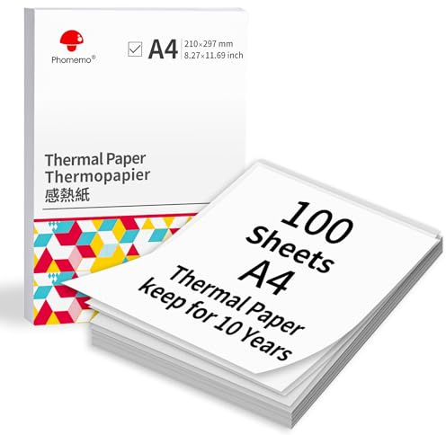 Phomemo A4 Thermal Paper, Thermal Printer Paper for Portable Printer, Compatible with M08F-Letter, M08F M832,M833, M834,M835 M836 Brother Letter Thermal Printer, 8.27×11.69” Size, 100 sheets
