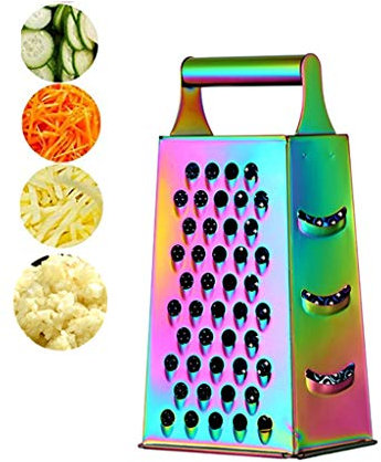 Stainless Steel Cheese Grater Vegetable Slicer with 4 Sides - Large Box Grater for Parmesan Cheese, Vegetables, Fruits - Gold - 9.2 Inches