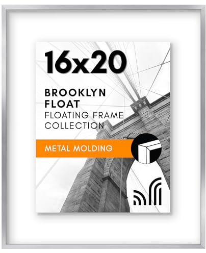 Americanflat Aluminum 16x20 Floating Picture Frame with Shatter-Resistant Glass - Use as 11x14 Picture Frame or Display 16x20 Photo - Signature Float Collection - Photo Frames for Wall - Silver