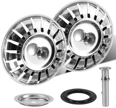 EASONGEE 2PCS Kitchen Sink Strainer Plug, Stainless Steel Sink Plugs Replacement, Kitchen Sink Strainer Waste Plug for Food Waste Catcher, Hole Diameter: 78mm