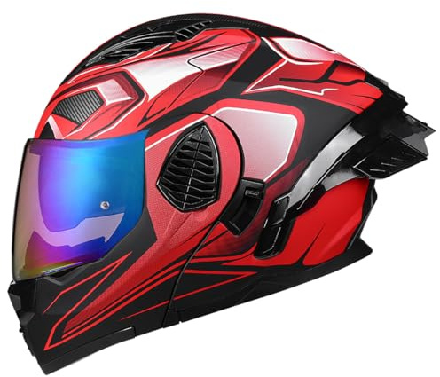Woljay Casque de Moto intégral Rabattable à Double visière intégré pour Adultes Hommes Femmes Course de Rue cyclomoteur approuvé Dot ECE (Red-Blue Transparent Visor,X-Large)