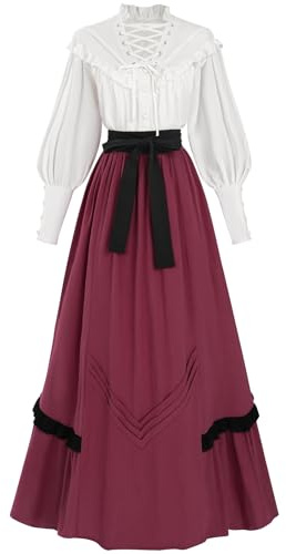 CR ROLECOS Robe médiévale pour femme - Robe victorienne - Chemisier victorien + jupes médiévales