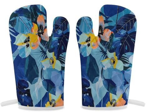 Oven Mitts 2 Pcs Kitchen Oven Glove Abstract Floral Print Oven Mitt Non-Slip Oven Gloves for Cooking Heat Resistant Hot Pads for Microwave BBQ