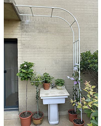 Weißer Metall-Gartenlaube, Rankgitter für Rosen, Pflanzen, strapazierfähig, wetterbeständig, Halbbogen, Wandmontage, Pergola, 2,4 m Höhe, starke Unterstützung für Kletterpflanzen, 220 x 240 cm Größe