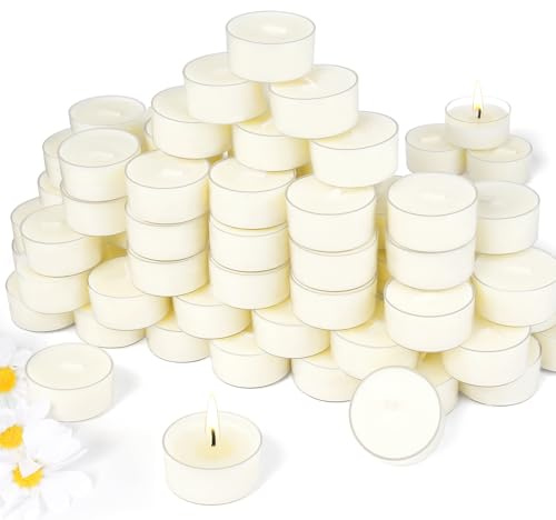 Soy Tealight Candles 50 Pack, 6 Hours Long Burning Tealights Candles Bulk, Natural Soy Wax Tea Light Candle Paraffin-Free, Unscented Small Tea Candle for Emergency,Dinner