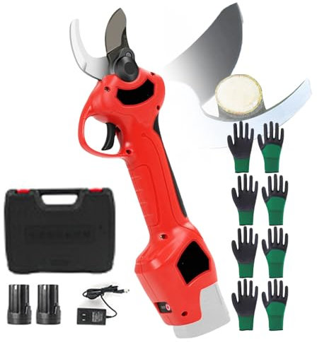 forplubossmmp Forbici Elettriche da Potatura da 1,18 con 12 Guanti, Tagliasiepi Portatile con Diametri di Taglio 0-3Cm, Potatore Professionale per Rami di Alberi, Incluse 2 Batterie,Caricabatterie