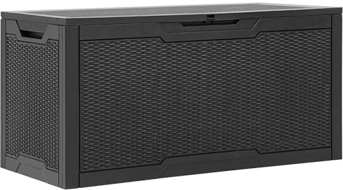 YITAHOME 100 Gallon Outdoor Storage Box, Large Water Resistant Resin Deck Box, Indoor Outdoor Lockable Storage Container for Patio, Garden, Cushions, Tools, Equipment (Black)