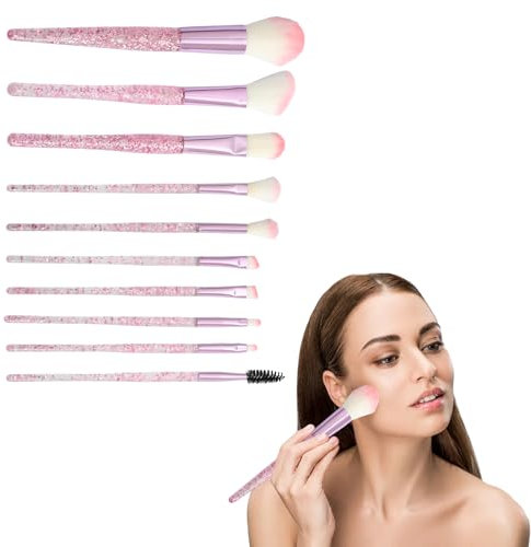 10 pezzi Set di Pennelli Trucco Professionale per Donna, Kit Completo per Trucco Occhi Labbra e Viso, Pennelli Trucco Rosa con Setole, Pennelli Trucco Multifunzione per Principianti ed Esperti