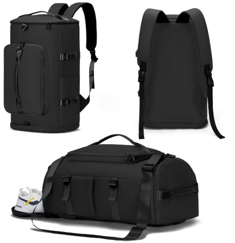 MIYCOO Bolsa de gimnasio para hombres y mujeres con compartimento para zapatos, bolsa de lona, mochila de viaje, mochila deportiva, bolsa de fin de semana con bolsillo húmedo, Negro -Estilo 2, 42L