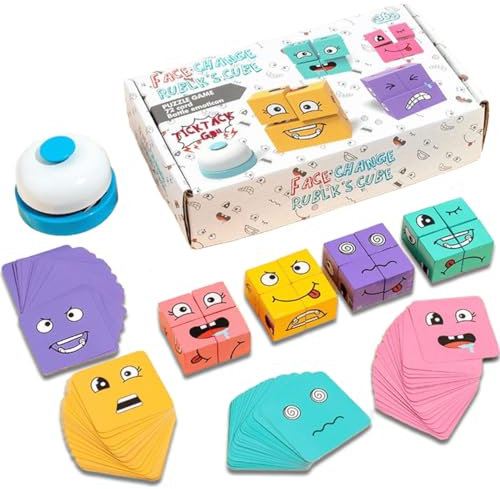 ZEPIQOR Gesichter Puzzle Bauwürfel Ausdruck Holzpuzzle, Gesichter Spiel Ausdruckspuzzle Würfel Montessori Lernspielzeug für Kinder, Emoji Blöcke Holzspielzeug Weihnachten Geschenk