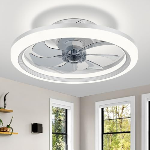 DWDVBL Reversibel Led Deckenventilator Mit Licht Fernbedienung Leise 6 Geschwindigkeiten Schlafzimmer Deckenventilator Mit Beleuchtung Wohnzimmer Modern Dimmbar Deckenlampe, Schwarz 50CM 48W