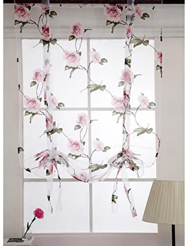 Amosfun 1.6m Rosavorhänge Mit Blumenmuster Halbtransparente Raffrollos Für Fenster Aus Strapazierfähigem Polyester Für Wohnzimmer Balkon Schlafzimmer
