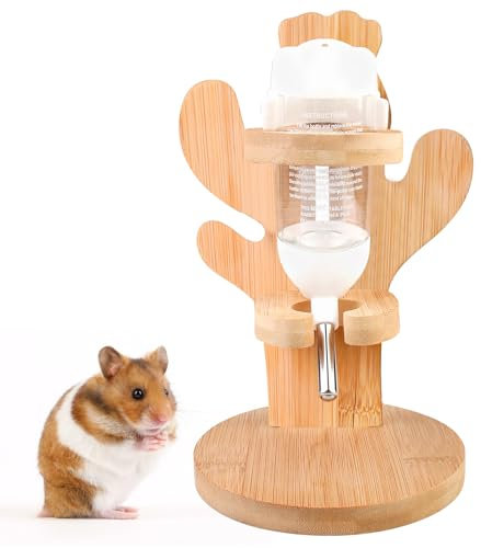 Hamster Trinkflasche mit Ständer, 80ML Hamster Wasserspender, Hamster Wasserflasche mit Ständer, Trinkflasche Hamster, Holzständer Kleintiertränke Hamster Zubehör für Zwerghamster Hasen (C, 80ML)
