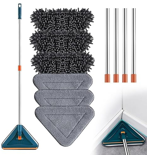 Wall Cleaner Mop with Long Handle, 2025 Upgrade 360° Rotatable Adjustable Triangle Cleaning Mop, Extendable Wall Washer Cleaner Tool for Floor, Walls, Ceilings and Baseboards (Blue, Set B)