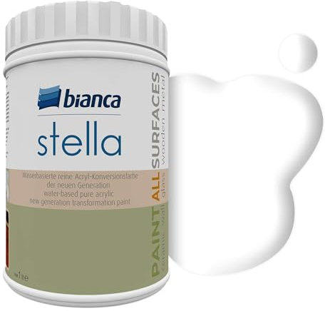 Bianca Stella Vernice per mobili premium senza carteggiatura per cucina e bagno, Bianco, Lucido, 1000ml, a base acquosa, vernice acrilica per tutte le superfici, legno, piastrelle, metallo