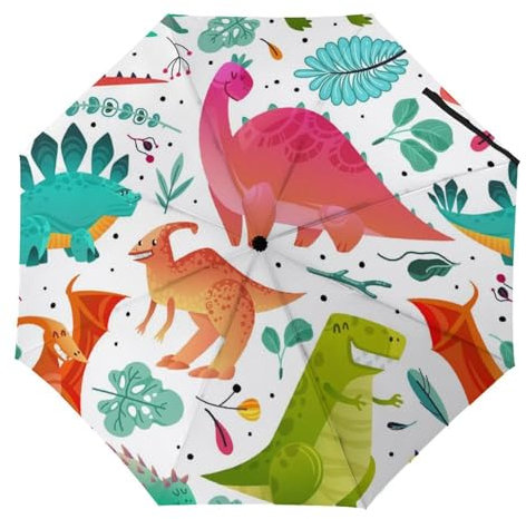 YBQLNP Regenschirm Sturmfest Bunter Dinosaurier Automatik Taschenschirm Mit Schirmtasche Uv Faltbarer Regenschirm