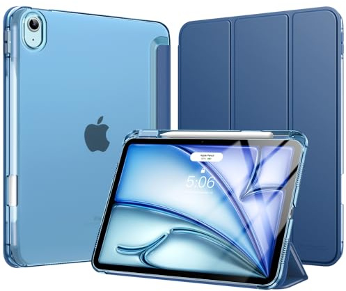 MoKo Cover per iPad Air 11 Pollici Case (M4/M3/M2) 2026/2025/2024, iPad Air 5a/4a Gen 10,9 2022/2020 con Portapenna, Cover Trifold Sottile e Leggera con Retro in PC Rigido Traslucido, Blu Marino