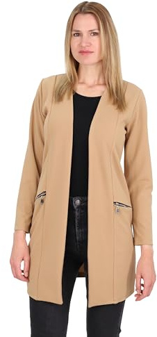 Malito – Långärmad ledig kavaj för kvinnor – öppen elegant stretchkavaj – mjuk och figurspelande – business longblazer 6041, Fango, XXL