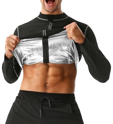 Weyot Traje Sauna Hombre, Camiseta Sauna para Pérdida De Peso, Sudoracion Hombre con Cremallera, Chaqueta Sauna para Adelgazar, Trajes De Sudoración para Fitness Boxeo Running