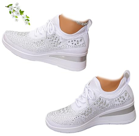 Baskets compensées respirantes à paillettes pour femme - Chaussures de marche confortables en maille cristal