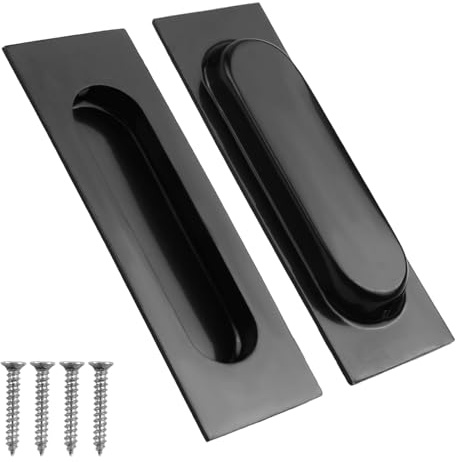 Unikeen 2 Pack Sliding Door Handle, 120mm Recessed Flush Finger Pulls Pocket Door Handles Matte Black Stainless Steel Embedded Cabinet Drawer Knob for Kitchen Cupboard Wardrobe Dresser Closet
