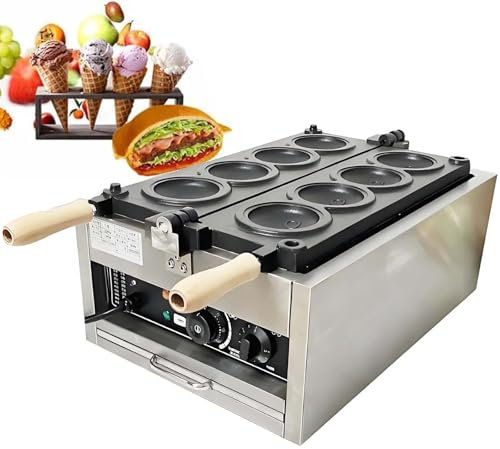 XCSCUK 4 Grid Ice Cream Burger Machine,50 To 300°C Adjustable,87 Mm Panini Hamburger Maker,0 To 5 Min Timer,for Milk Tea Shop