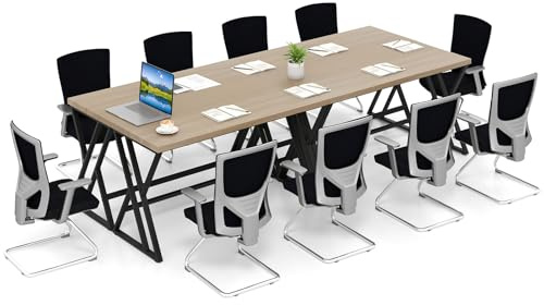 Giantex 10 FT Conference Table for 8-10 People, Modern 48 D x 118 W Large Meeting Table with Z-Shaped Metal Leg, Rectangle Conference Room Table for Office, Boardroom, Grey Oak