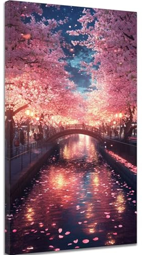 Pintar por Numeros Adultos Japón Pintar por Numeros con Marco Flores de Cerezo Manualidades Adultos DIY Colores Lienzos Kit de Pintura al Óleo con Pinceles Acrilicos, Decoracion Hogar 50x100cm k-1251