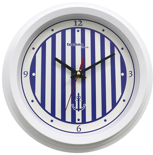 Technoline WT 7125 Quarzwanduhr – leise Wanduhr ohne Ticken | Lautlos | maritimes Design | Kunststoffrahmen | Ø 24,8 cm | für Wohnzimmer Küche Bad Kinderzimmer