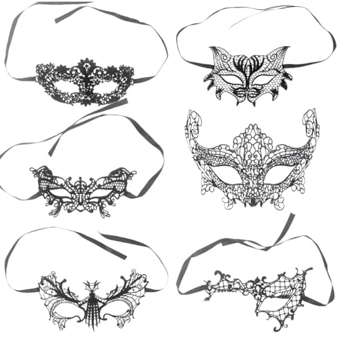 COYUN 6 Stück Spitze Maske, Venezianische Maske Spitze Damen, Maskenball Maske Damen Herren,Schwarz Sexy Lace Augenmaske für Frauen, Augenmaske für Halloween Karneval Abendkleid Tanz Ball Party