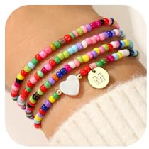 TINGN Geschenke für Teenager Mädchen - Bunte Perlenarmband Damen Herz Armband mit Buchstaben M Boho Handgefertigt Perlenarmband Personalisierte Armband Damen Geschenke für Frauen Teenager Mädchen