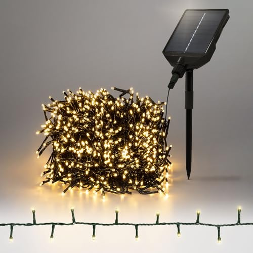 ECD Germany Solar Lichterkette Aussen 16m 800 LED Warmweiß, Weihnachtsbeleuchtung Outdoor, IP44 Wetterfest, 13 Modi & Timer Solarlichterkette mit Fernbedienung, Außenlichterkette Deko für Weihnachten