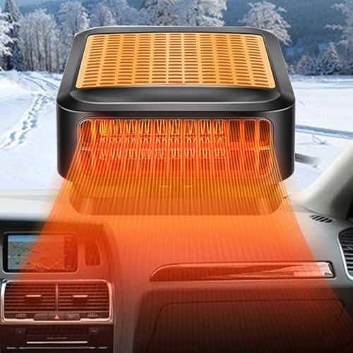 WEQNGIU Calefacción para Coche, 12V 200W, portátil con función de Calentamiento y enfriamiento rápido, Conector para Encendedor de Cigarrillos, descongelante Giratorio 360° para Coche