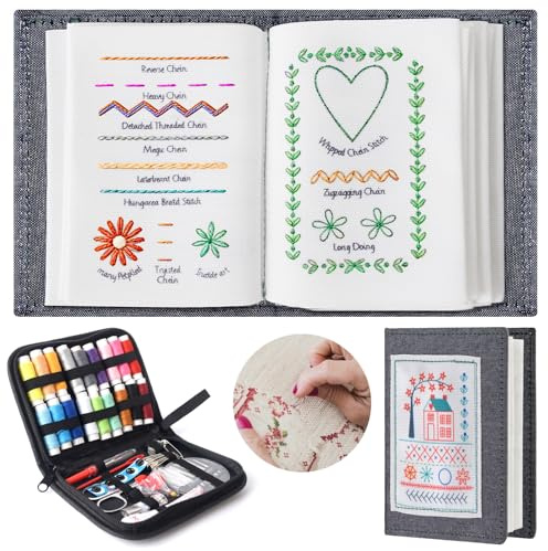 Stickbuch Embroidery Stitch Book, kreativ Embroidery Kit Tragbar Sticken Buch Mit Schritt-Anleitungen für 143 Stiche Näh-Übungsleitfaden Für Anfänger Erwachsene Hobby Basteln Familie Stricken Weben