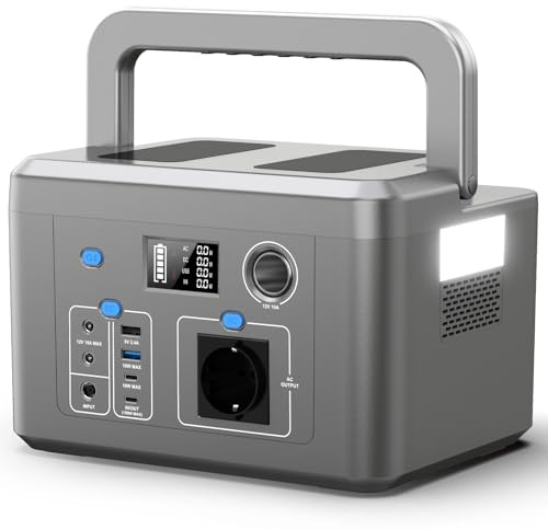 Powkey Tragbare Powerstation 600W, 448Wh LiFePO4 Solargenerator Notfall | 230V Steckdose,Solarladung,100W USB-C,12V DC ,CPAP,Solarakku